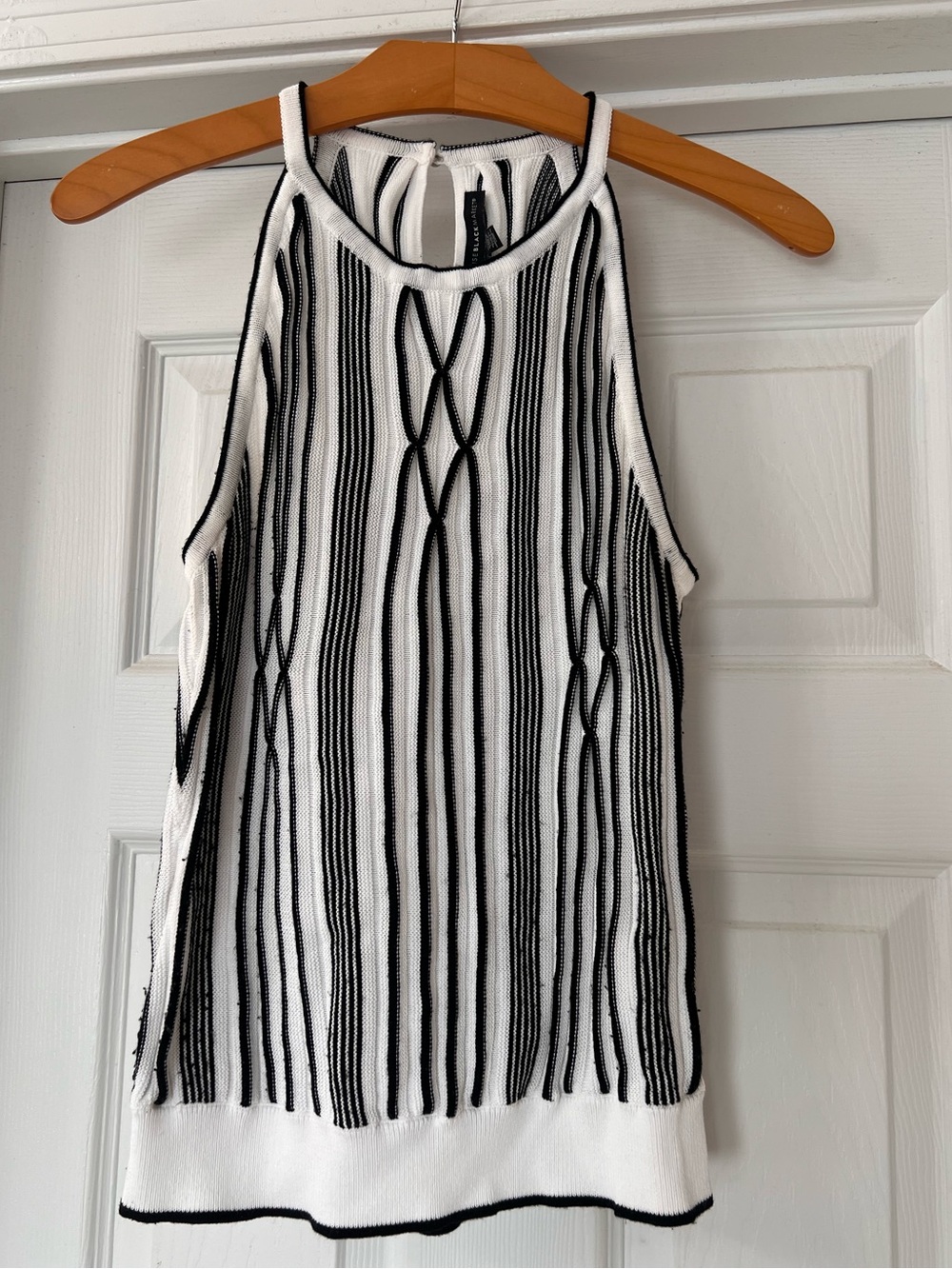 White House Black Market Black/ White Striped Halter Knit Tank Top Sz Medium